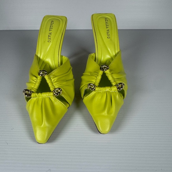 Azalea Wang Otzara Neon Yellow Stiletto Mule Heels Size 6 Statement Pointed Toe - Picture 2 of 6